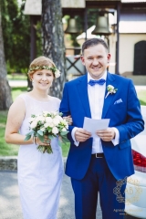 Bukiet ślubny i wianek na głowę pastelowe kwiaty i liście eukaliptusa róże dalie Agnieszka Błaszczyk abkwiaty Kraków